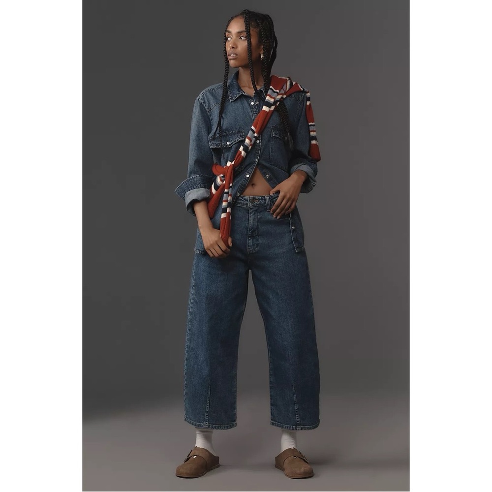 Anthropologie Pilcro The Kenna Mid-Rise Heritage Barrel Jeans Medium Indigo Blue - Picture 2 of 11
